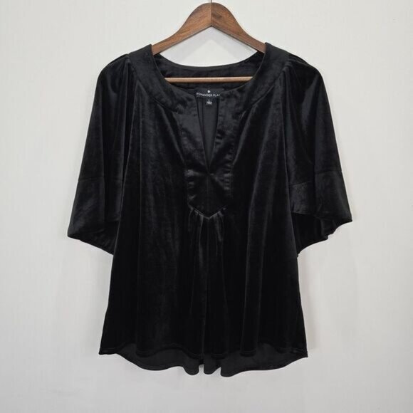 Pomander Place Tuckernuck Top Womens L Black Velvet Vneck Finley Flutter Sleeve - Picture 1 of 10